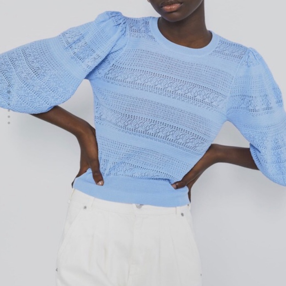 Zara Pointelle Balloon Puffed Sleeve Sweater